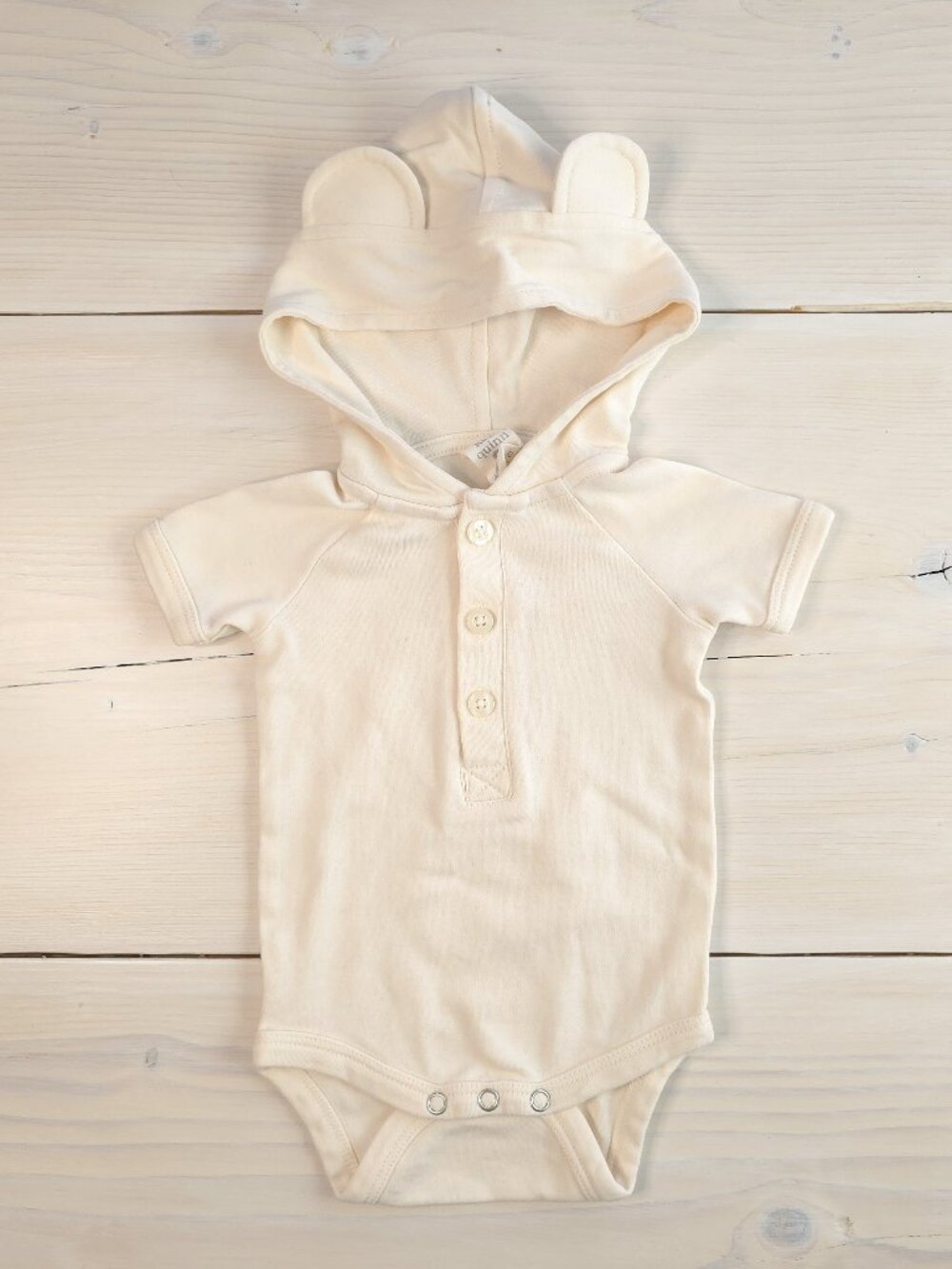 Kate Quinn Short Sleeve Bear Bodysuit Oatmeal 3-6 Months Hooded Ears
